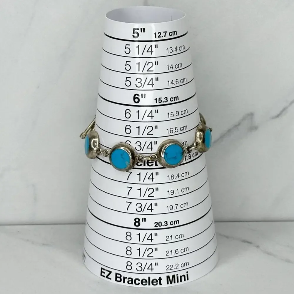 Vintage Mexico Blue Faux Turquoise Round Cabochon Link Toggle Chain Bracelet ✨